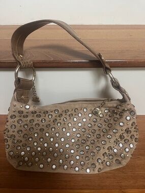 Kathy Van Zeeland TanStudded Hand Bag with Crystal Accents
